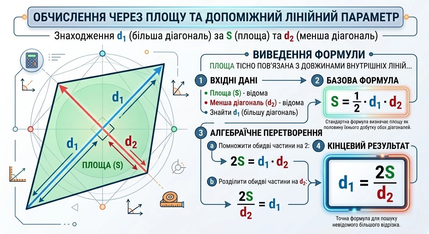 Як знайти більшу діагональ ромба: всі способи та формули
