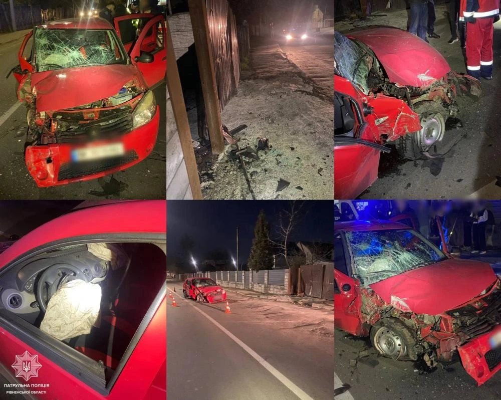 Нічна ДТП у Рівному: молодий водій Dacia протаранив огорожу